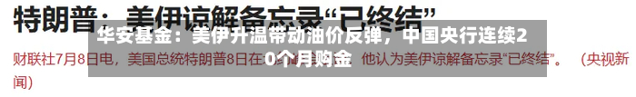 华安基金：美伊升温带动油价反弹	，中国央行连续20个月购金-第3张图片