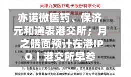 亦诺微医药、保济元和递表港交所；月之暗面预计在港IPO丨港交所早参-第2张图片