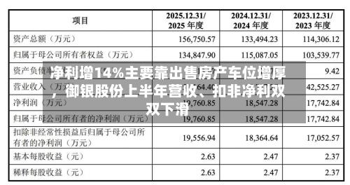 净利增14%主要靠出售房产车位增厚，御银股份上半年营收、扣非净利双双下滑-第2张图片
