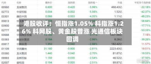 港股收评：恒指涨1.05% 科指涨1.26% 科网股	、黄金股普涨 光通信板块回调-第1张图片