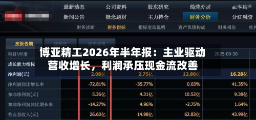 博亚精工2026年半年报：主业驱动营收增长	，利润承压现金流改善-第3张图片