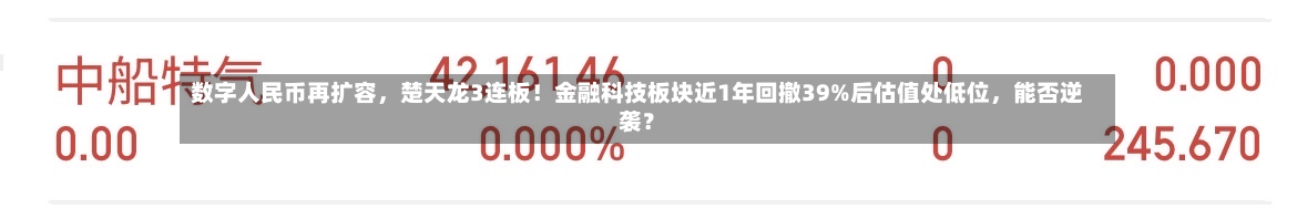 数字人民币再扩容，楚天龙3连板！金融科技板块近1年回撤39%后估值处低位	，能否逆袭？-第2张图片