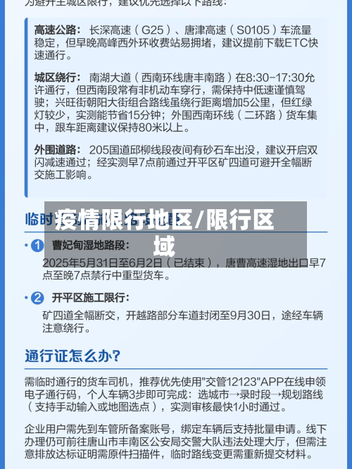 疫情限行地区/限行区域