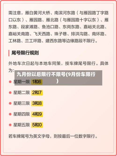九月份以后限行不限号(9月份车限行)