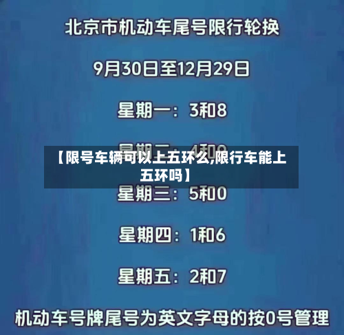 【限号车辆可以上五环么,限行车能上五环吗】