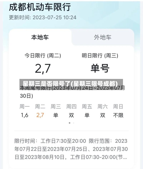 星期三是否限号了(星期三限号成都)